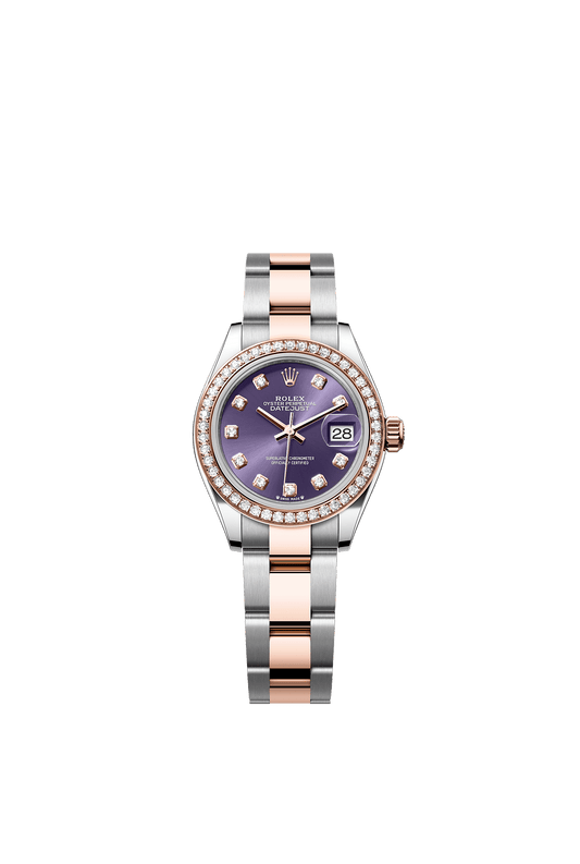 Lady-Datejust 28 Oystersteel Everose Gold Aubergine Diamond Dial Diamond Bezel Oyster Bracelet 28mm Self-Winding Watch