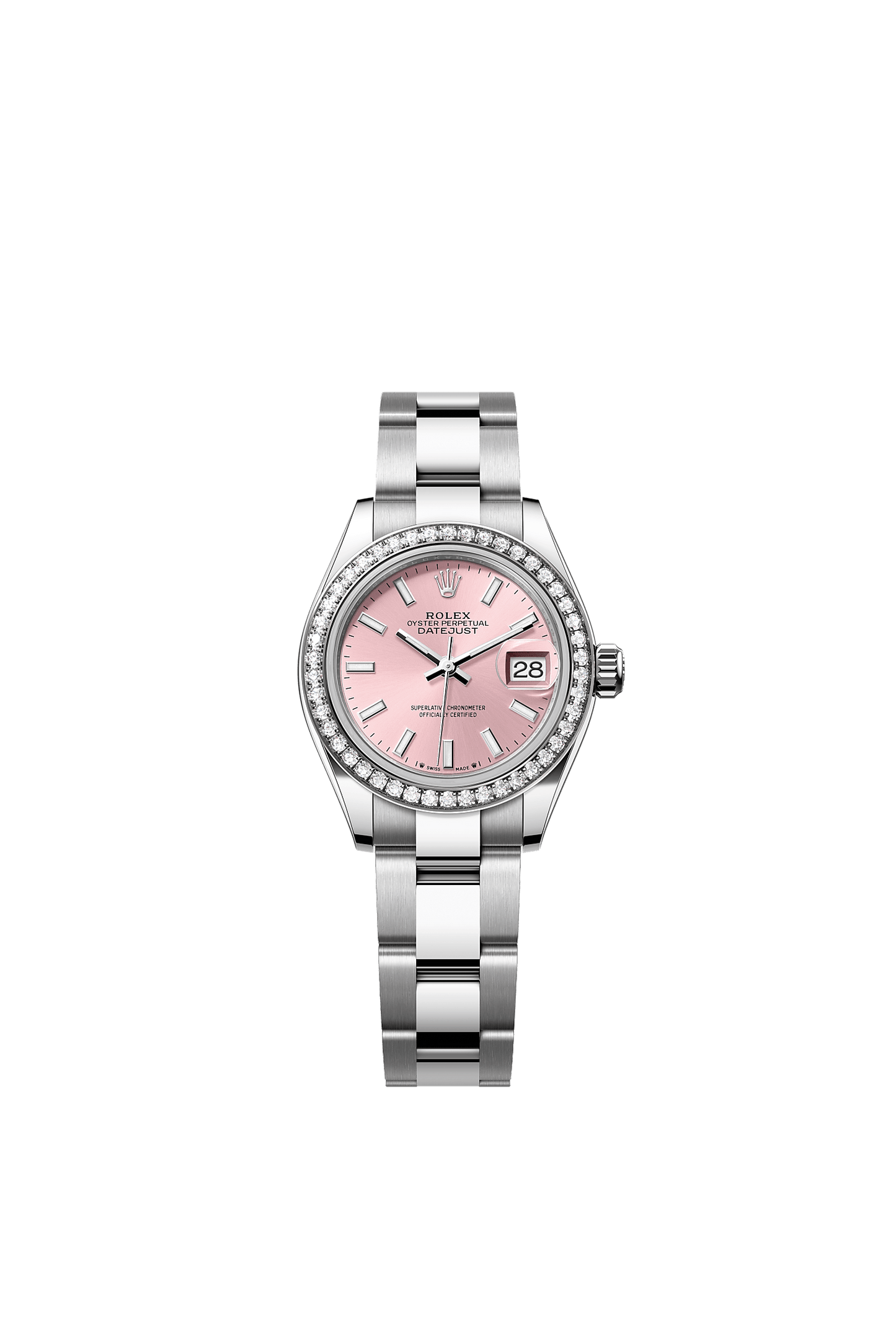 Lady-Datejust 28 Oystersteel White Gold Pink Dial Diamond Bezel Oyster Bracelet 28mm Self-Winding Watch
