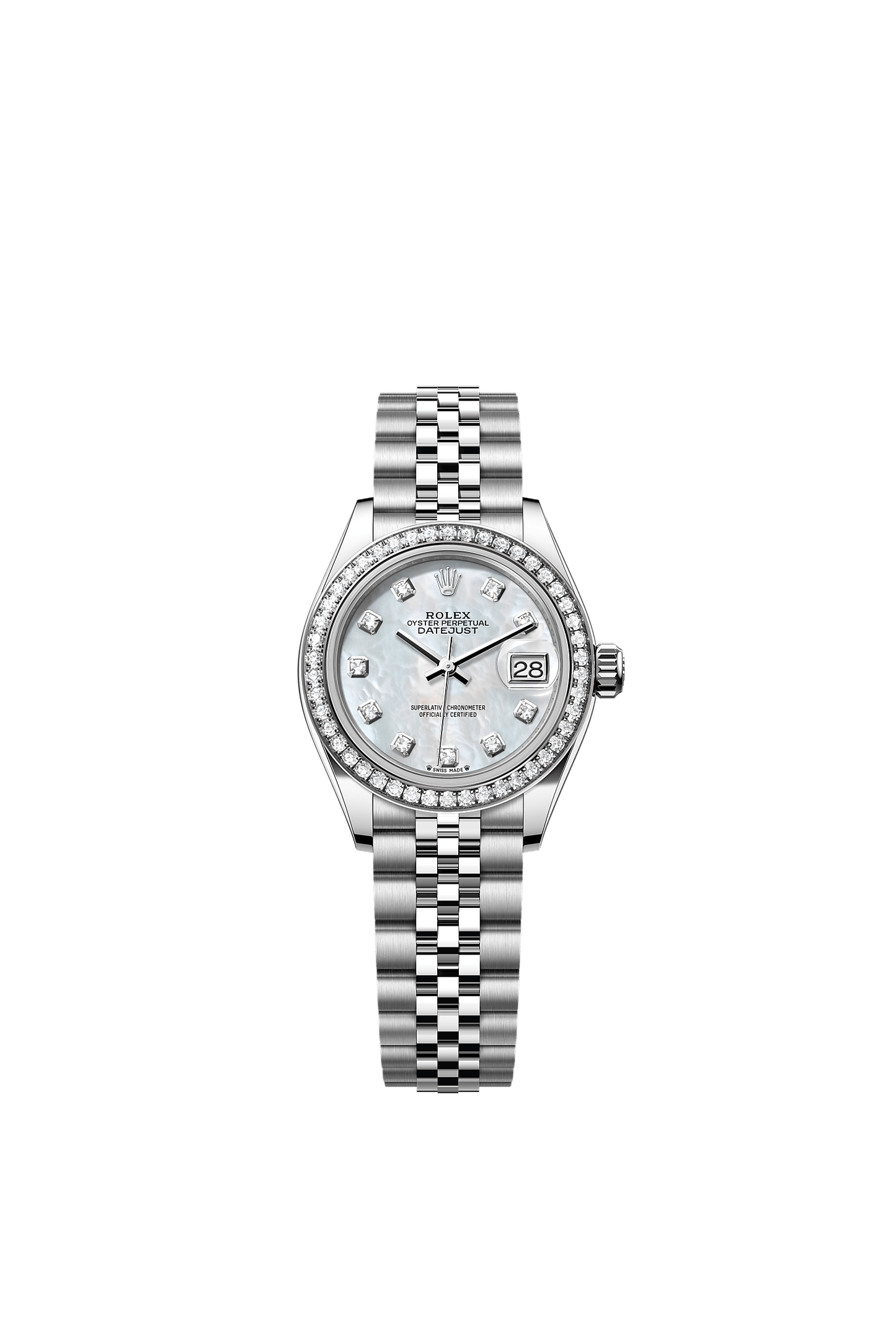 Lady-Datejust 28 Oystersteel White Gold Mother-Of-Pearl Diamond Dial Diamond Bezel Jubilee Bracelet 28mm Self-Winding Watch