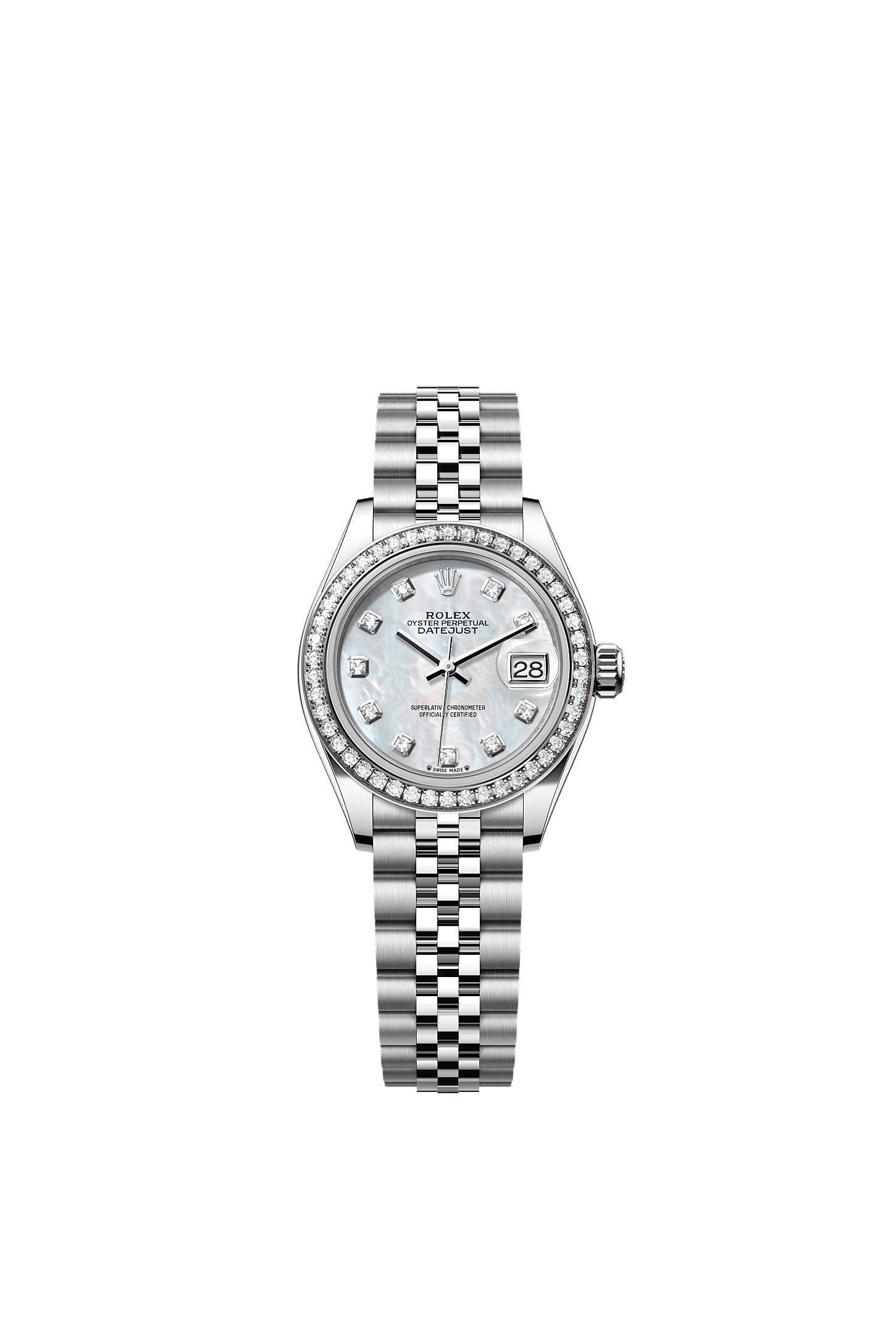 Lady-Datejust 28 Oystersteel White Gold Mother-Of-Pearl Diamond Dial Diamond Bezel Jubilee Bracelet 28mm Self-Winding Watch
