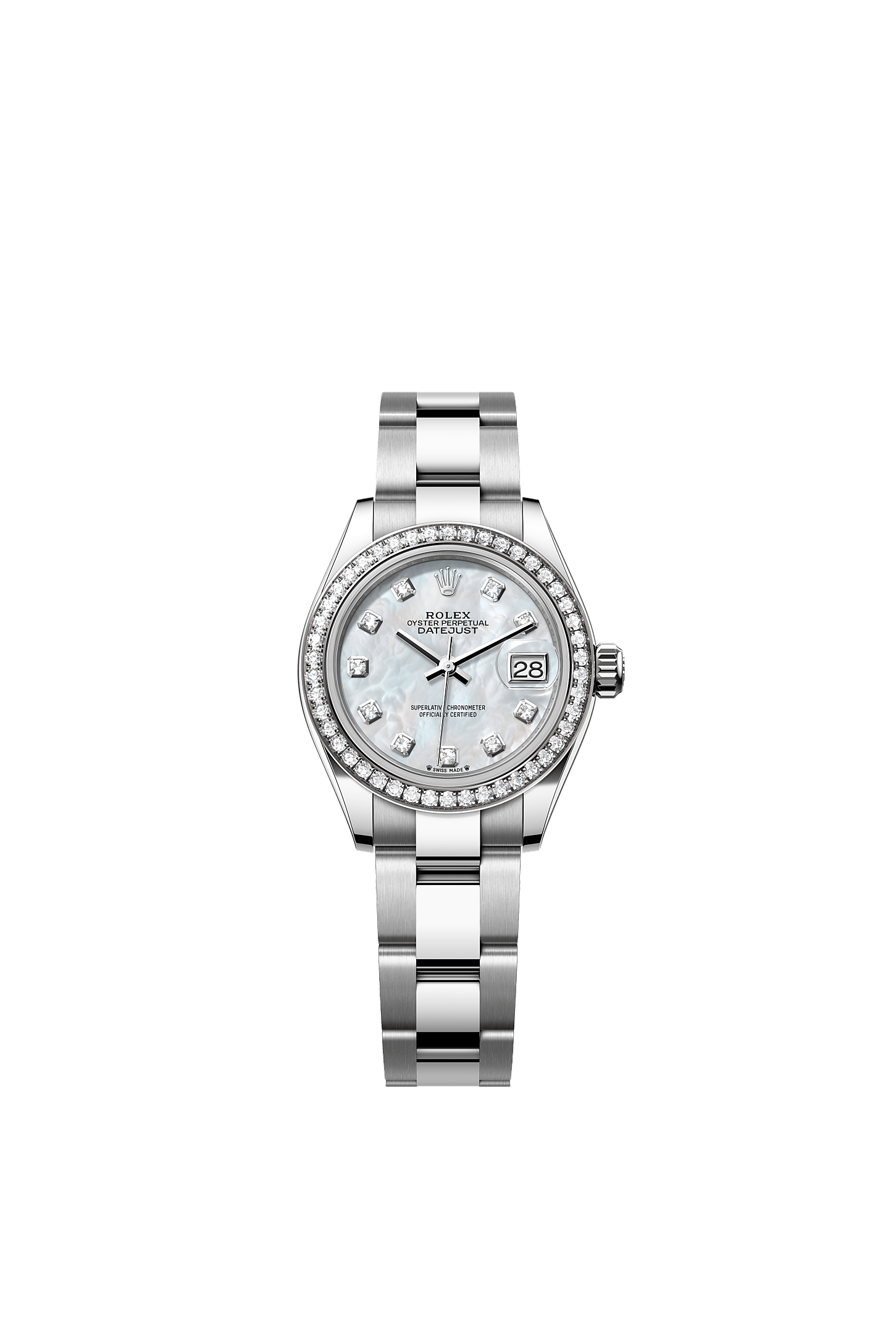 Lady-Datejust 28 Oystersteel White Gold White Mother-Of-Pearl Diamond Dial Oyster Bracelet 28mm Self-Winding Watch