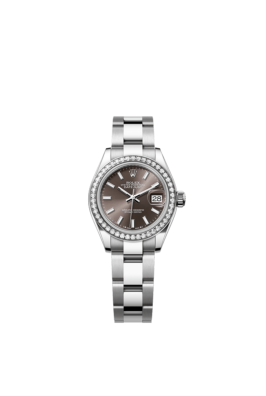 Lady-Datejust 28 Oystersteel White Gold Dark Grey Diamond Dial Diamond Bezel Oyster Bracelet 28mm Self-Winding Watch