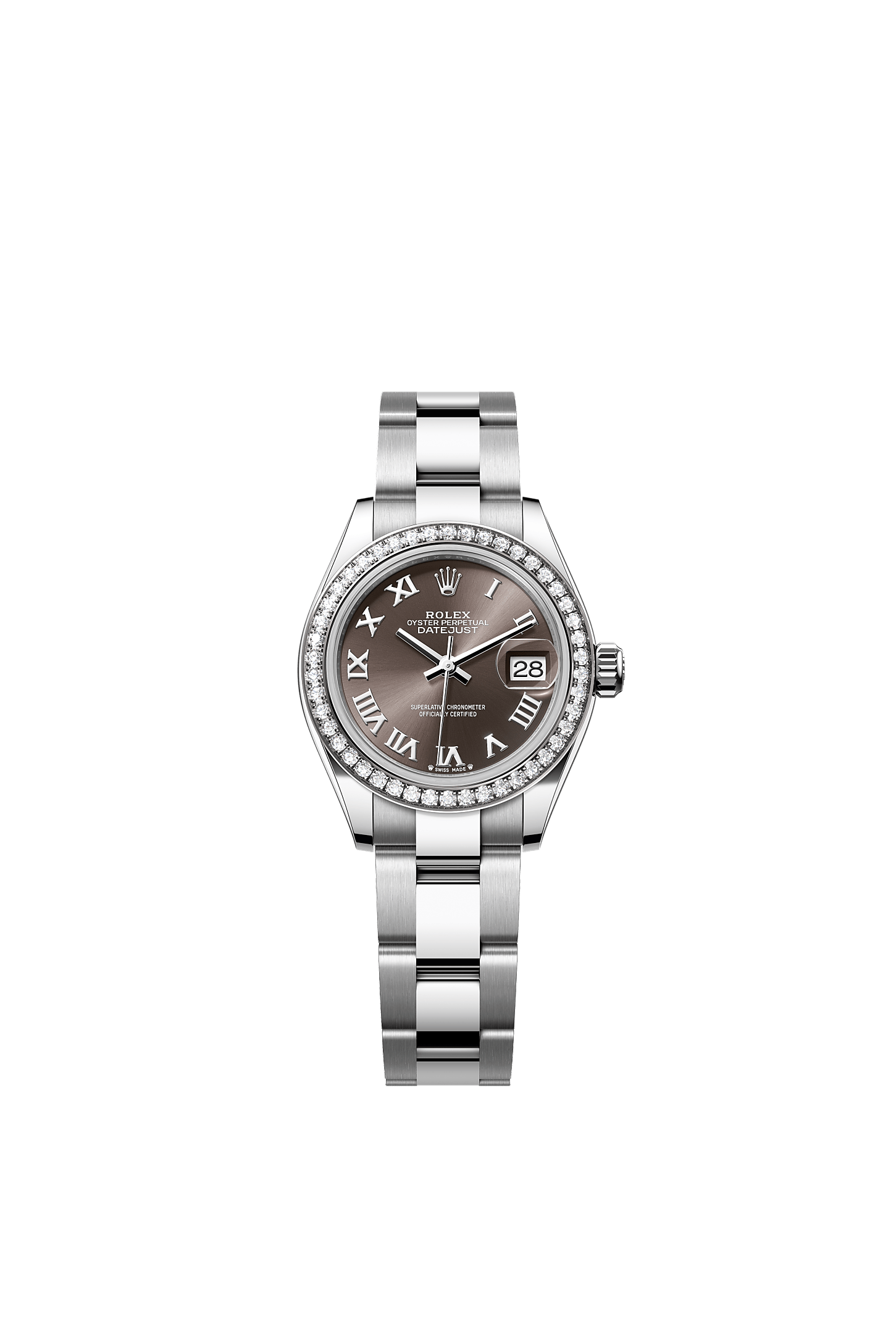 Lady-Datejust 28 Oystersteel White Gold Dark Grey Sunray Diamond Dial Oyster Bracelet 28mm Self-Winding Watch