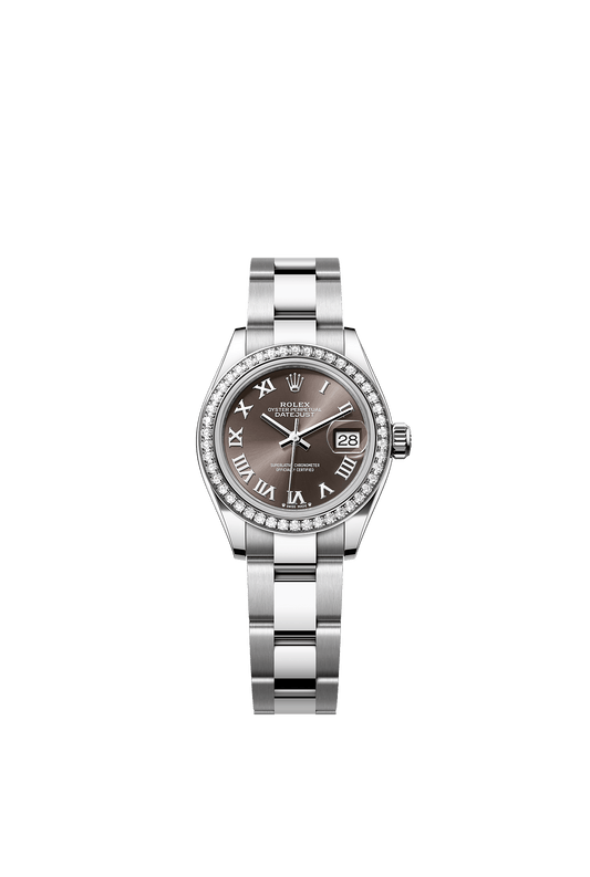 Lady-Datejust 28 Oystersteel White Gold Dark Grey Diamond Dial Diamond-Set Bezel Oyster Bracelet 28mm Self-Winding Watch