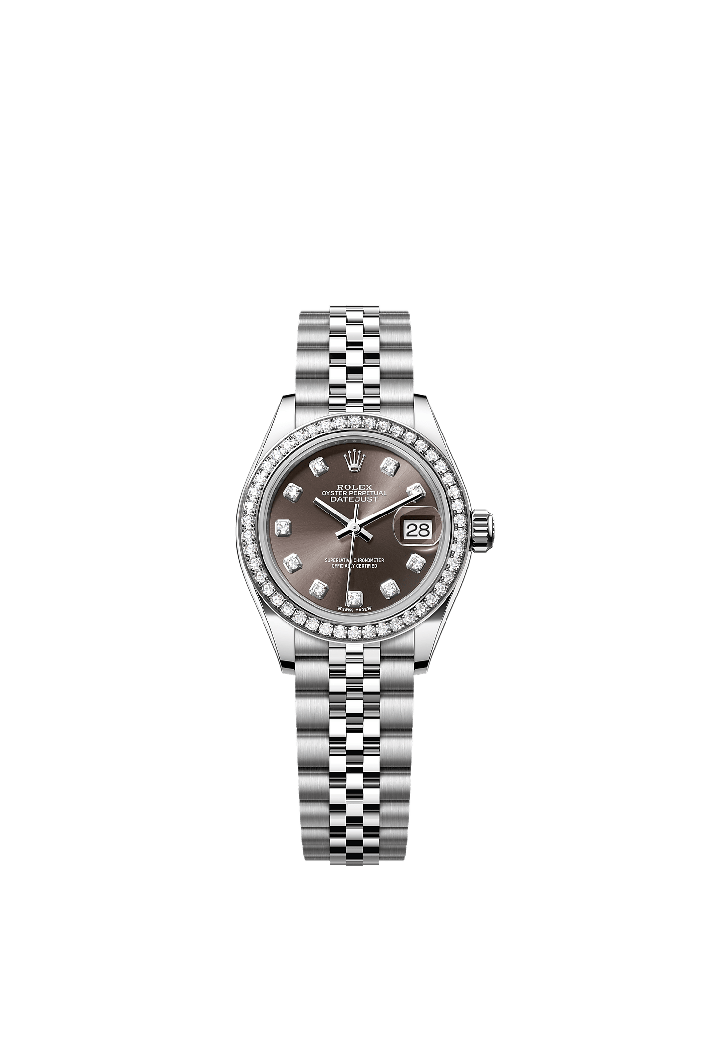 Lady-Datejust 28 Oystersteel White Gold Dark Grey Diamond Dial Jubilee Bracelet 28mm Self-Winding Watch