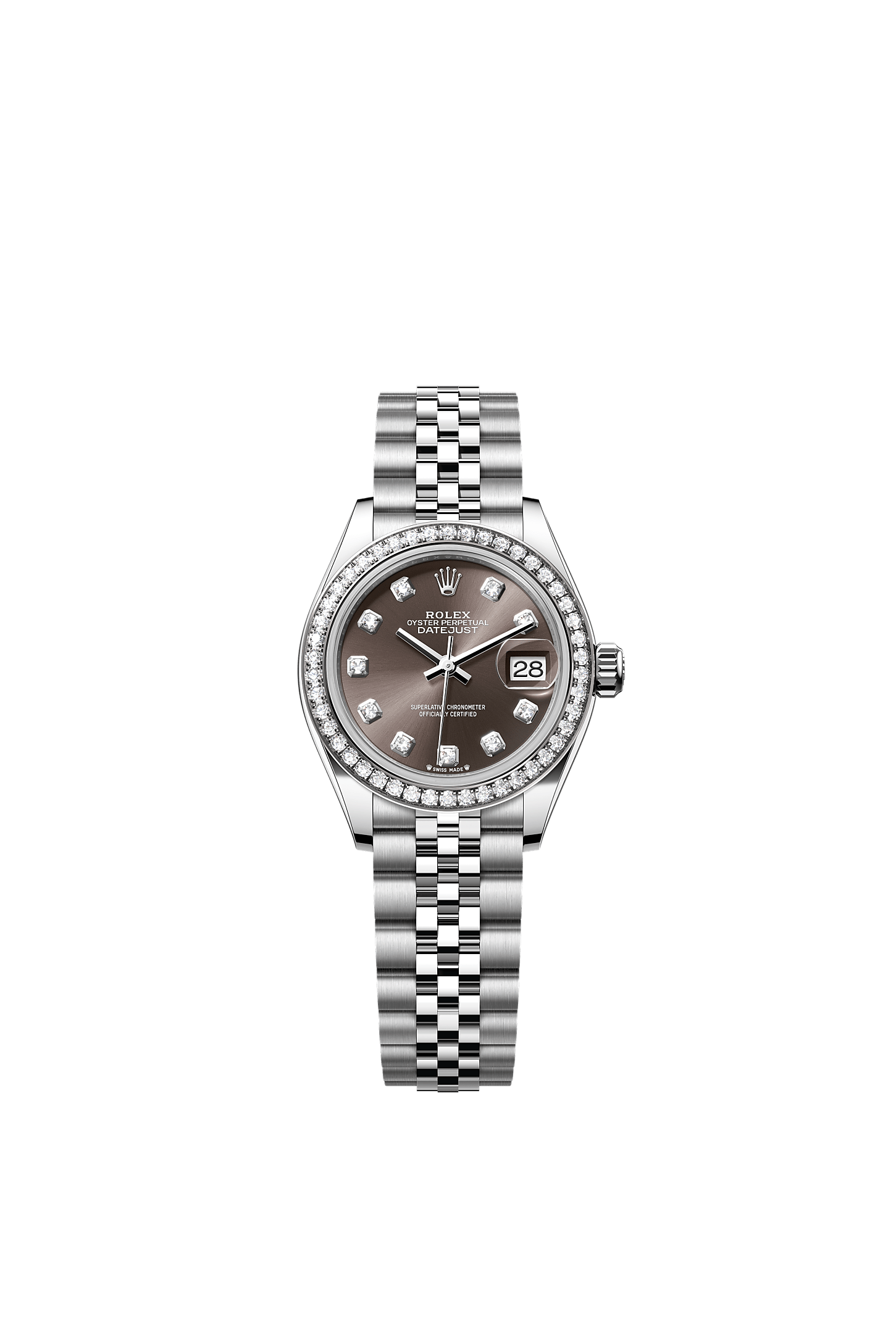 Lady-Datejust 28 Oystersteel White Gold Dark Grey Diamond Dial Jubilee Bracelet 28mm Self-Winding Watch