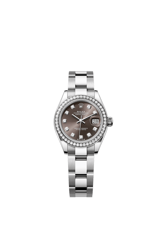 Lady-Datejust 28 Oystersteel White Gold Dark Grey Diamond Dial Diamond Bezel Jubilee Bracelet 28mm Self-Winding Watch