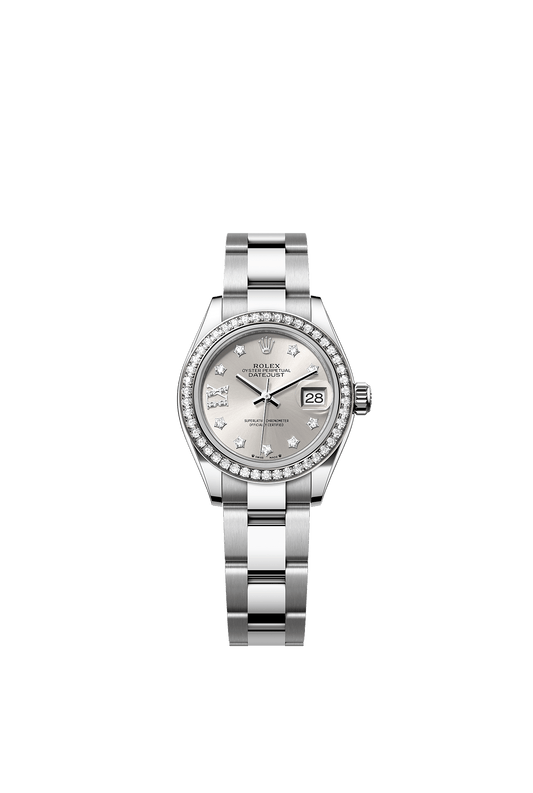 Lady-Datejust 28 Oystersteel White Gold Diamond Silver Dial Oyster Bracelet 28mm Self-Winding Watch