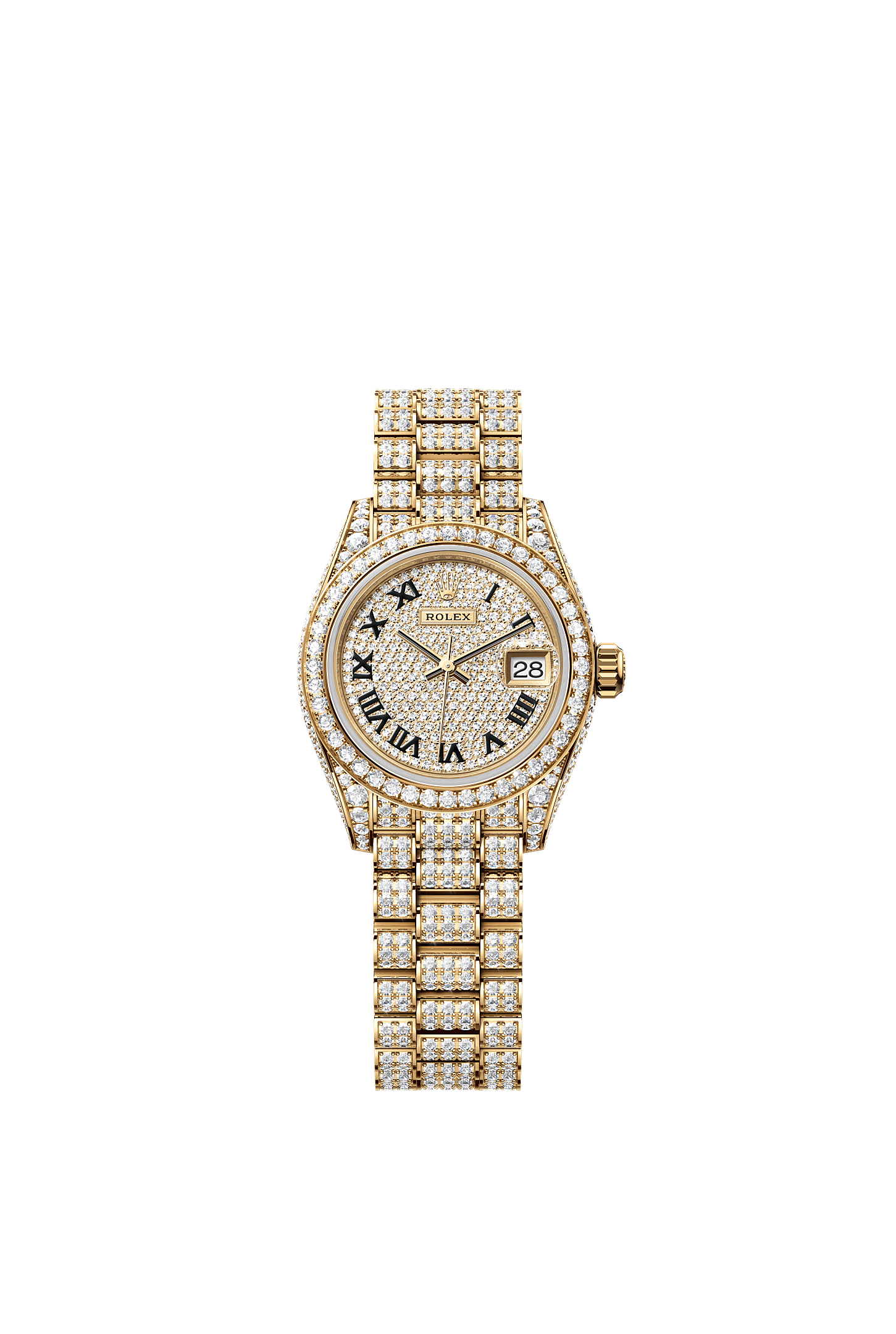 Lady-Datejust Oyster Chronometer Watch 28mm 18ct Yellow Gold Diamond-Paved Dial President Bracelet