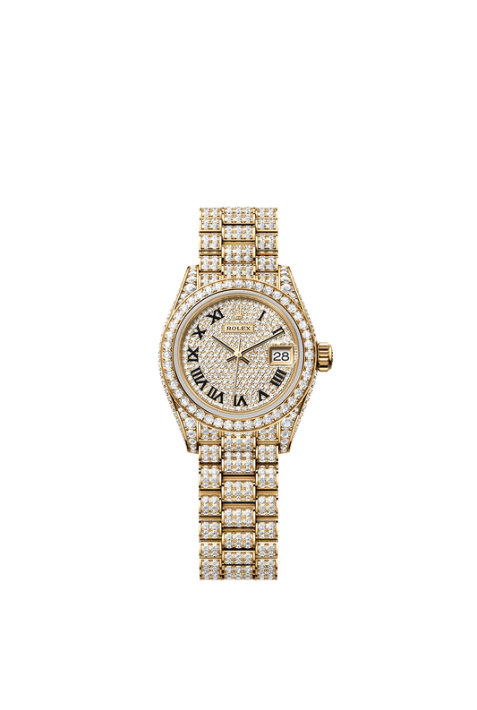 Lady-Datejust Oyster Chronometer Watch 28mm 18ct Yellow Gold Diamond-Paved Dial President Bracelet