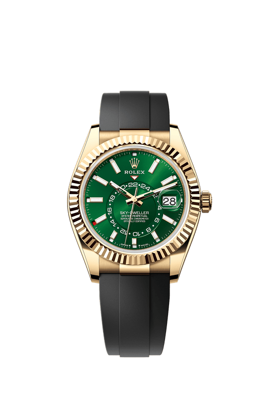 Sky-Dweller 42 Oyster Perpetual Chronometer Watch 42mm 18ct Yellow Gold Bright Green Dial Oysterflex Bracelet