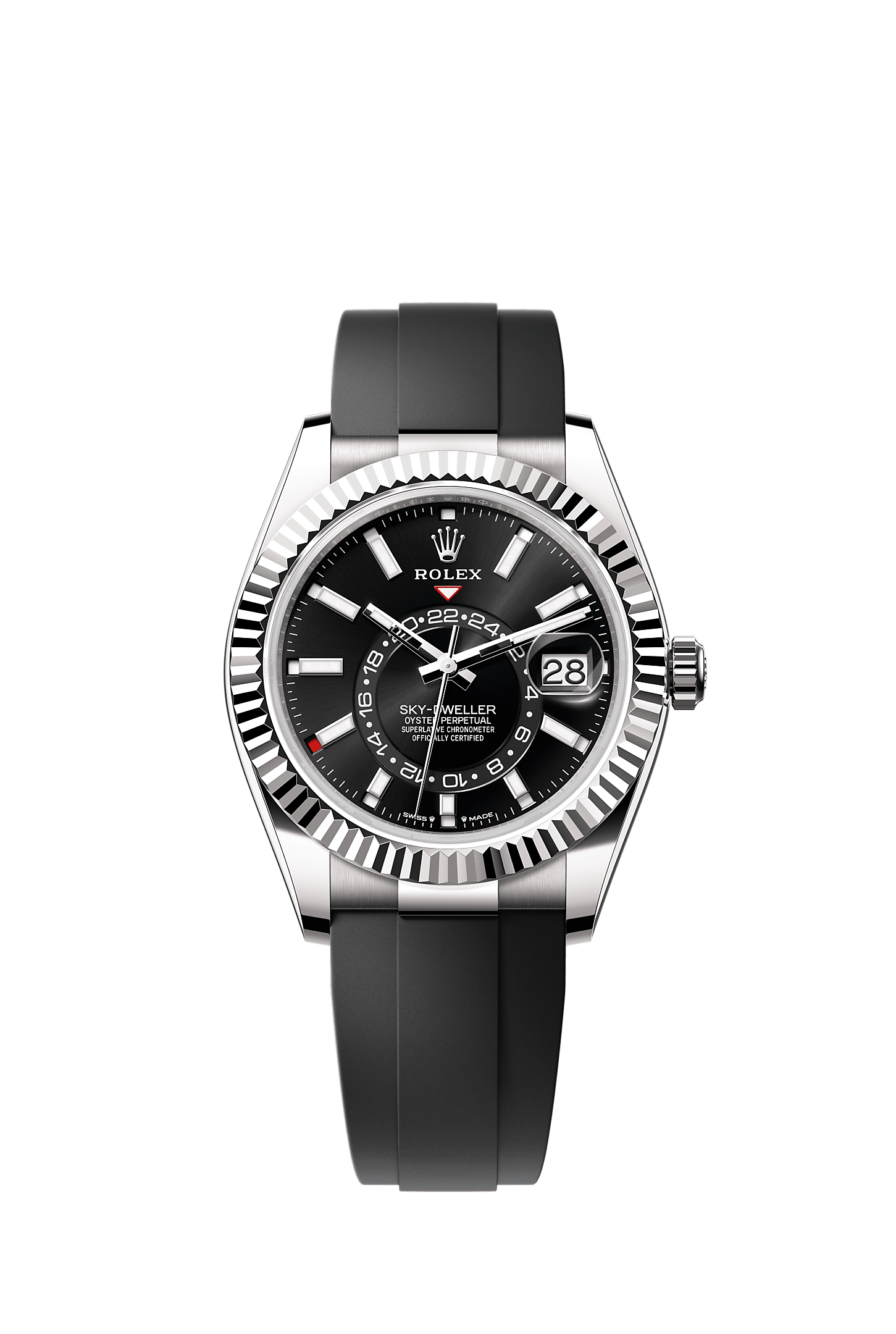 Sky-Dweller 42 Oyster Perpetual Chronometer Watch 42mm 18ct White Gold Bright Black Dial Oysterflex Bracelet