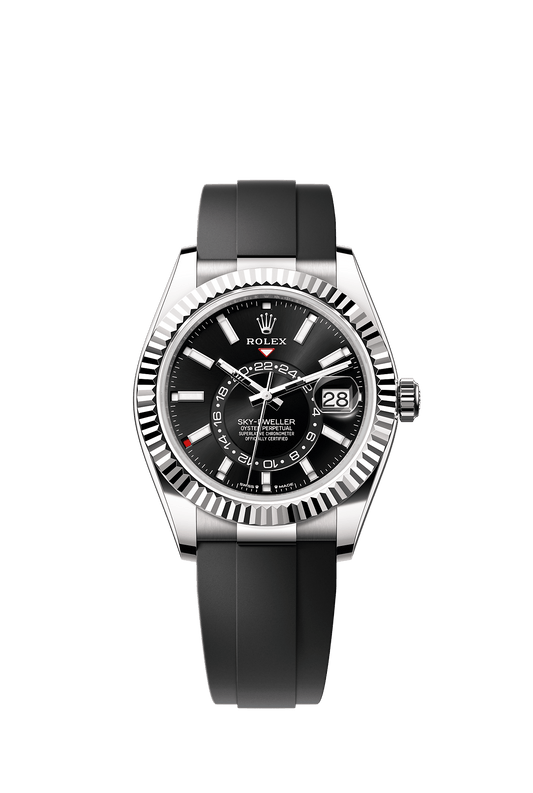 Sky-Dweller 42 Oyster Perpetual Chronometer Watch 42mm 18ct White Gold Bright Black Dial Oysterflex Bracelet