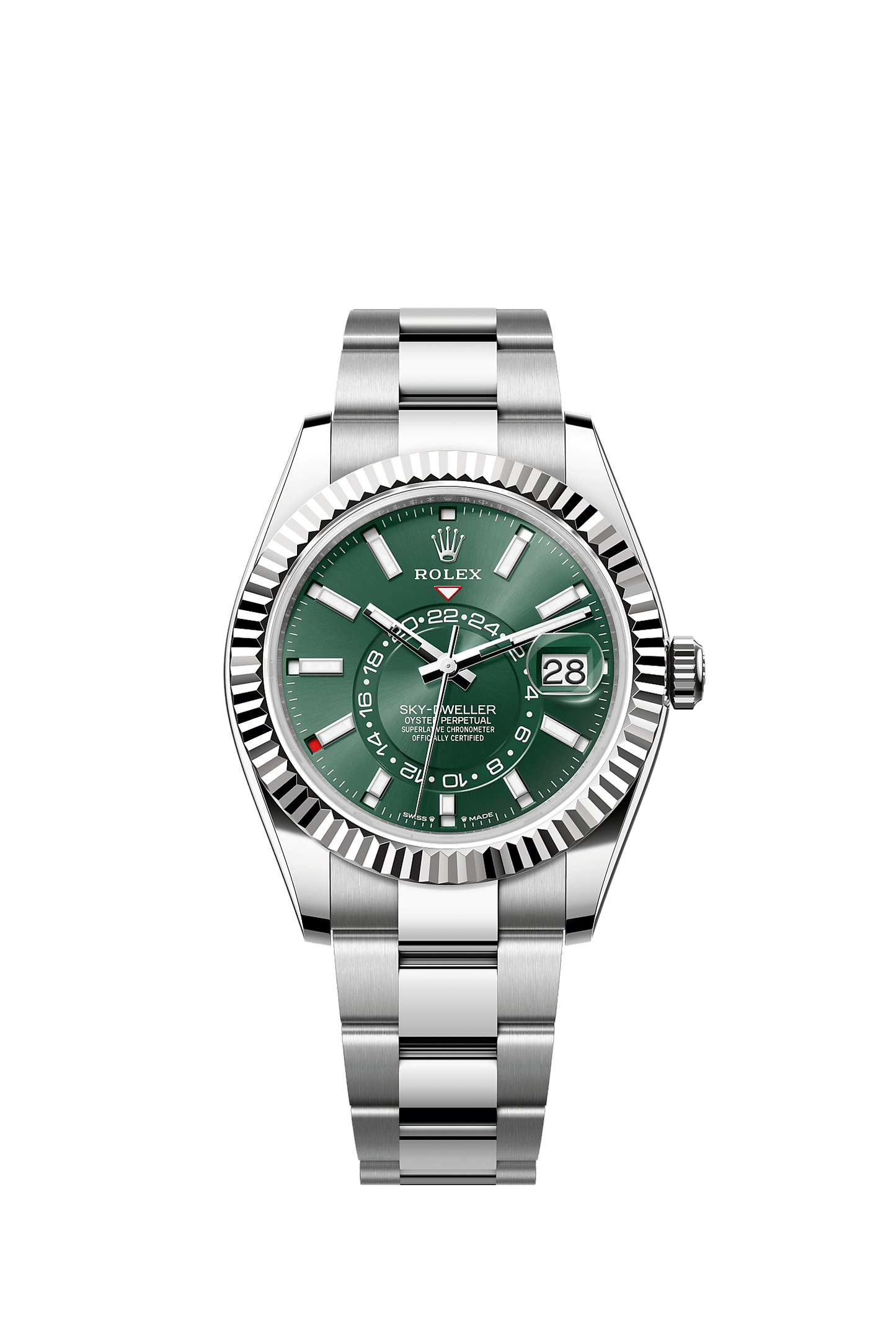 Sky-Dweller 42mm Oystersteel White Gold Mint Green Dial Fluted Bezel Oyster Bracelet Self-Winding Watch