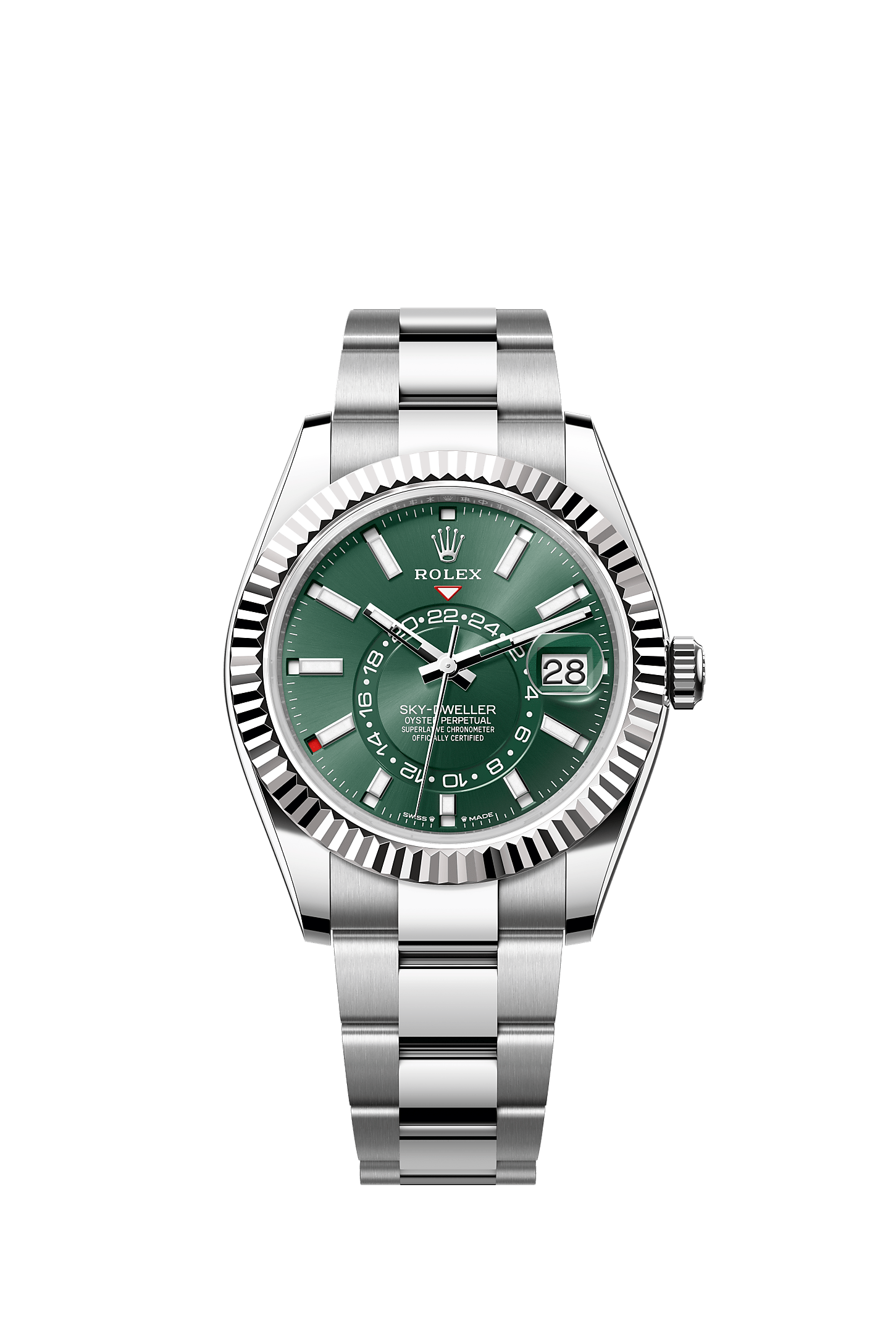 Sky-Dweller 42mm Oystersteel White Gold Mint Green Dial Fluted Bezel Oyster Bracelet Self-Winding Watch