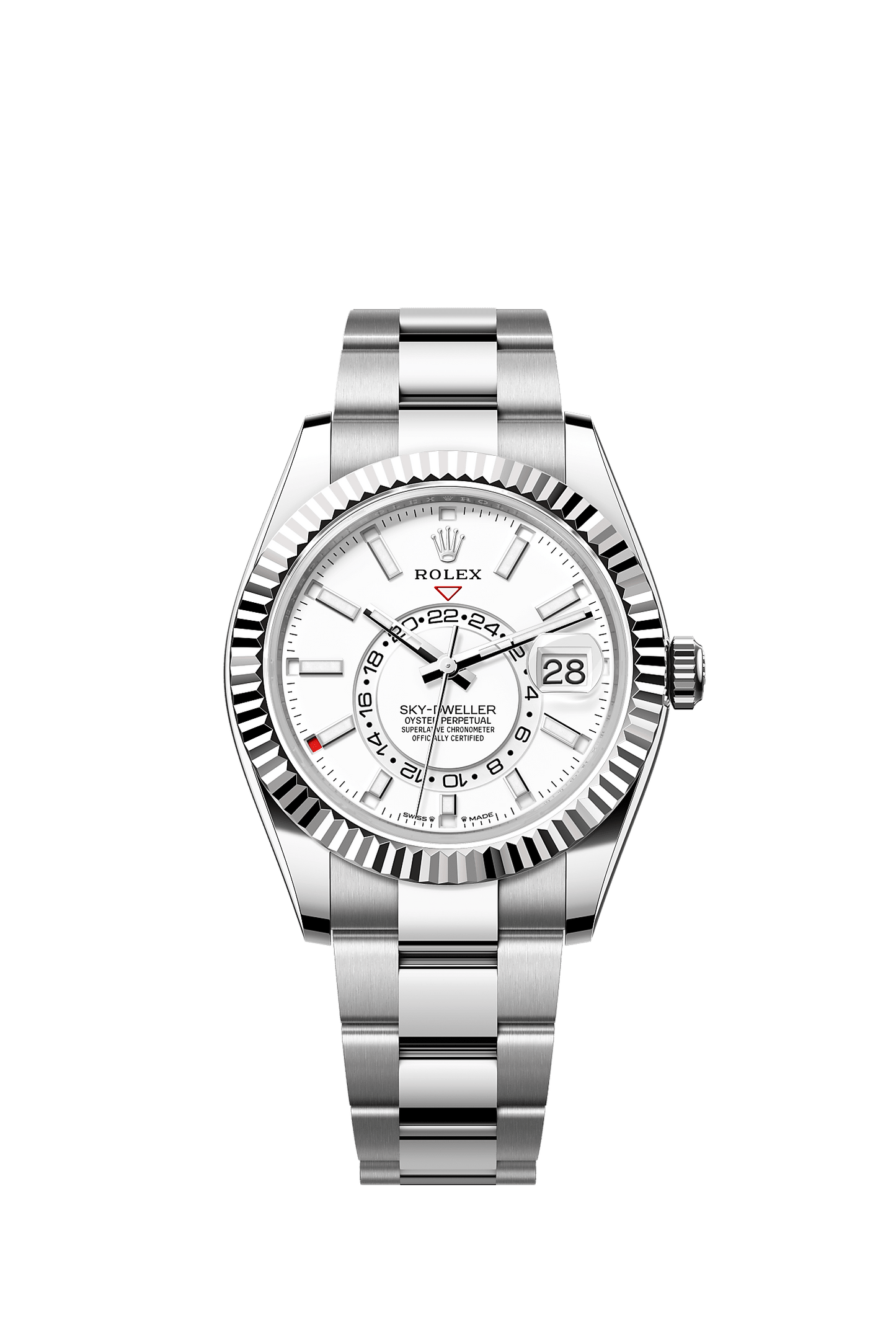Sky-Dweller 42mm Oystersteel White Gold Intense White Dial Fluted Bezel Oyster Bracelet Mechanical Watch