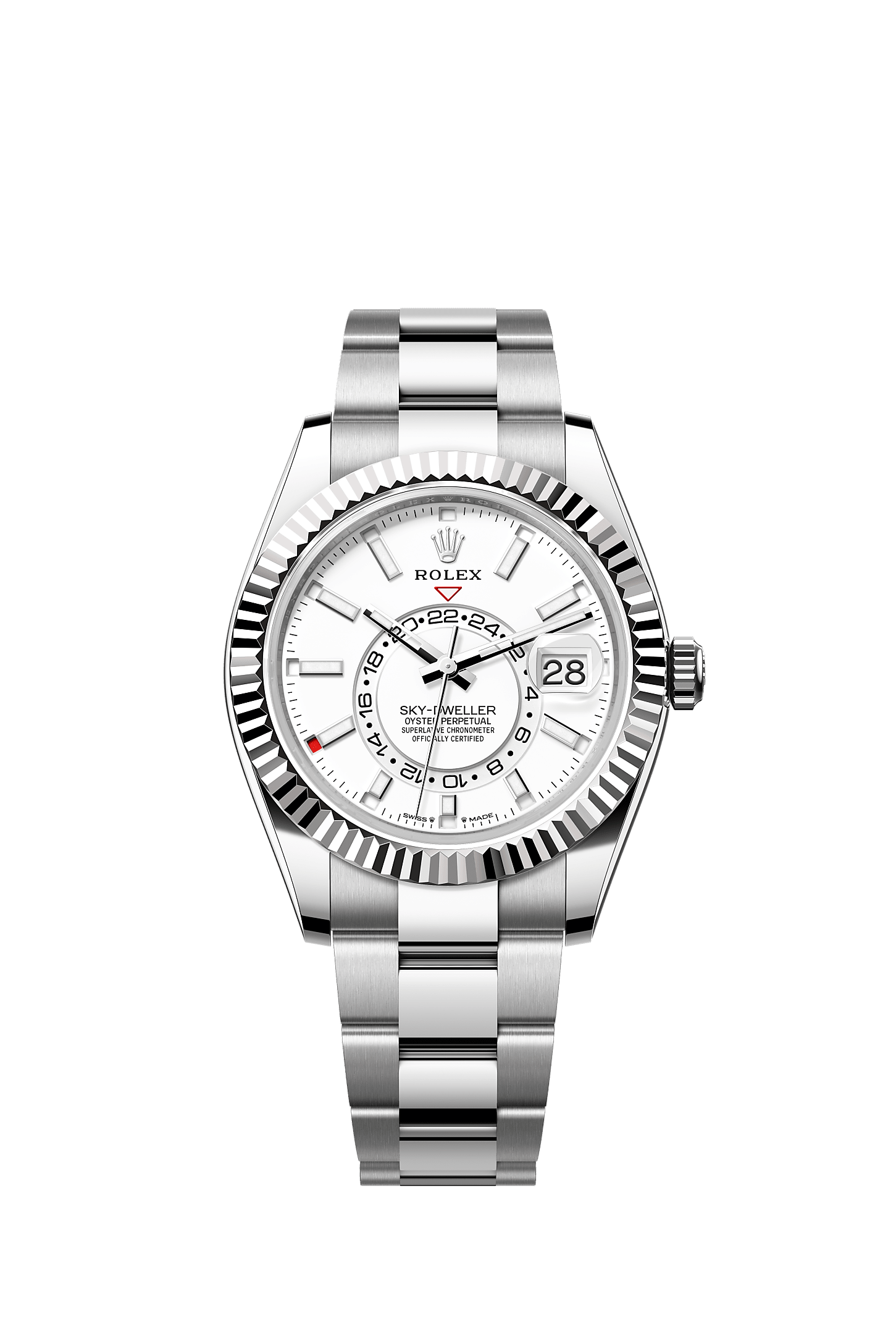 Sky-Dweller 42mm Oystersteel White Gold Intense White Dial Fluted Bezel Oyster Bracelet Mechanical Watch