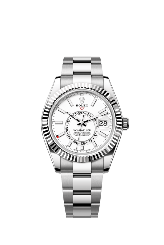 Sky-Dweller 42mm Oystersteel White Gold Intense White Dial Fluted Bezel Oyster Bracelet Mechanical Watch