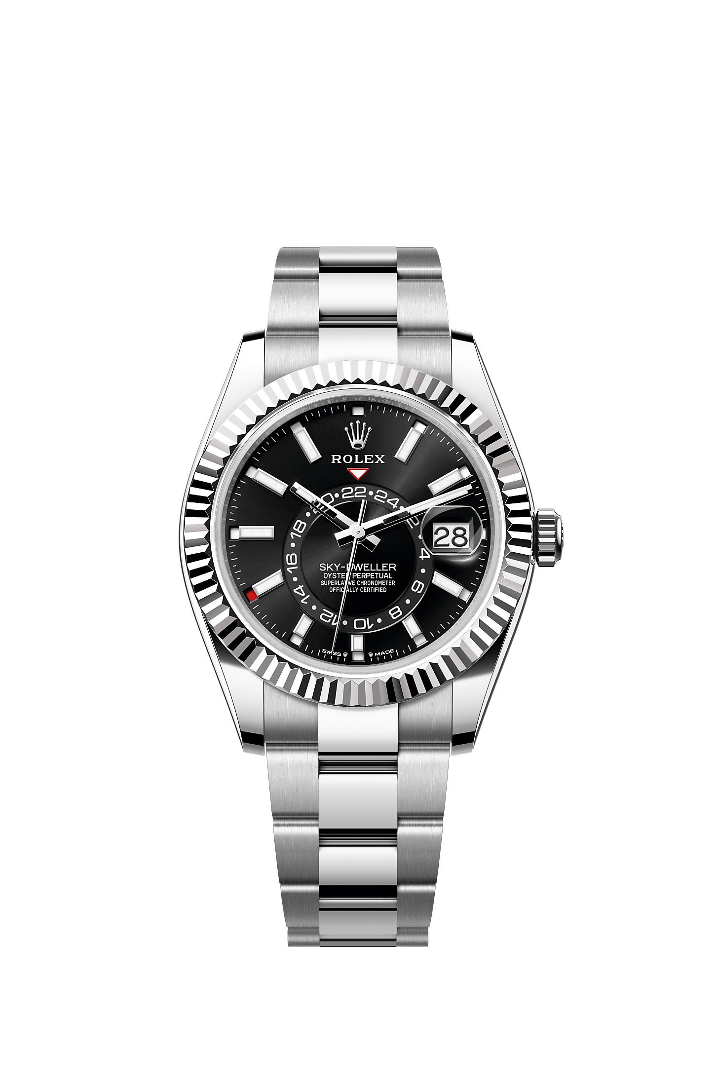 Sky-Dweller 42mm Oystersteel White Gold Bright Black Dial Fluted Bezel Oyster Bracelet Self-Winding Watch