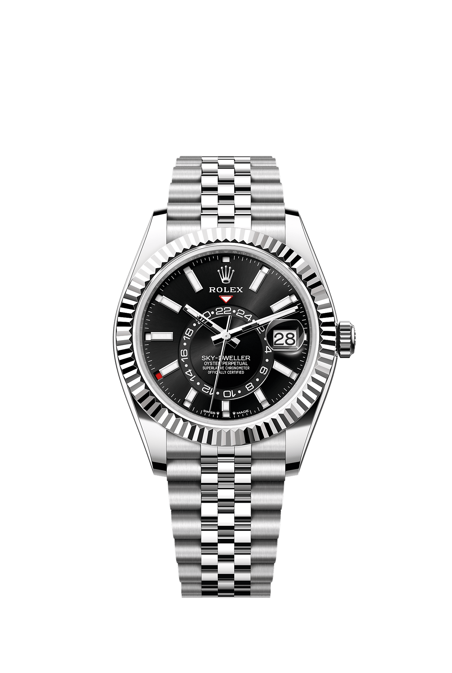 Sky-Dweller 42mm Oystersteel White Gold Bright Black Dial Fluted Bezel Jubilee Bracelet Self-Winding Watch