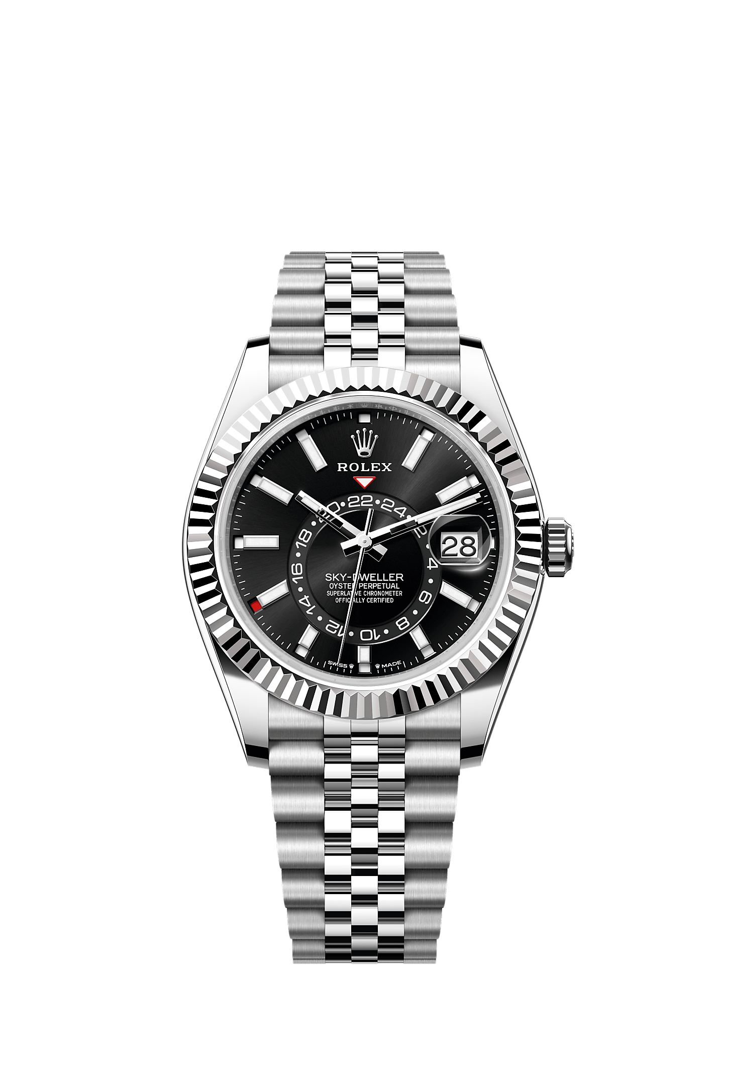 Sky-Dweller 42mm Oystersteel White Gold Bright Black Dial Fluted Bezel Jubilee Bracelet Self-Winding Watch