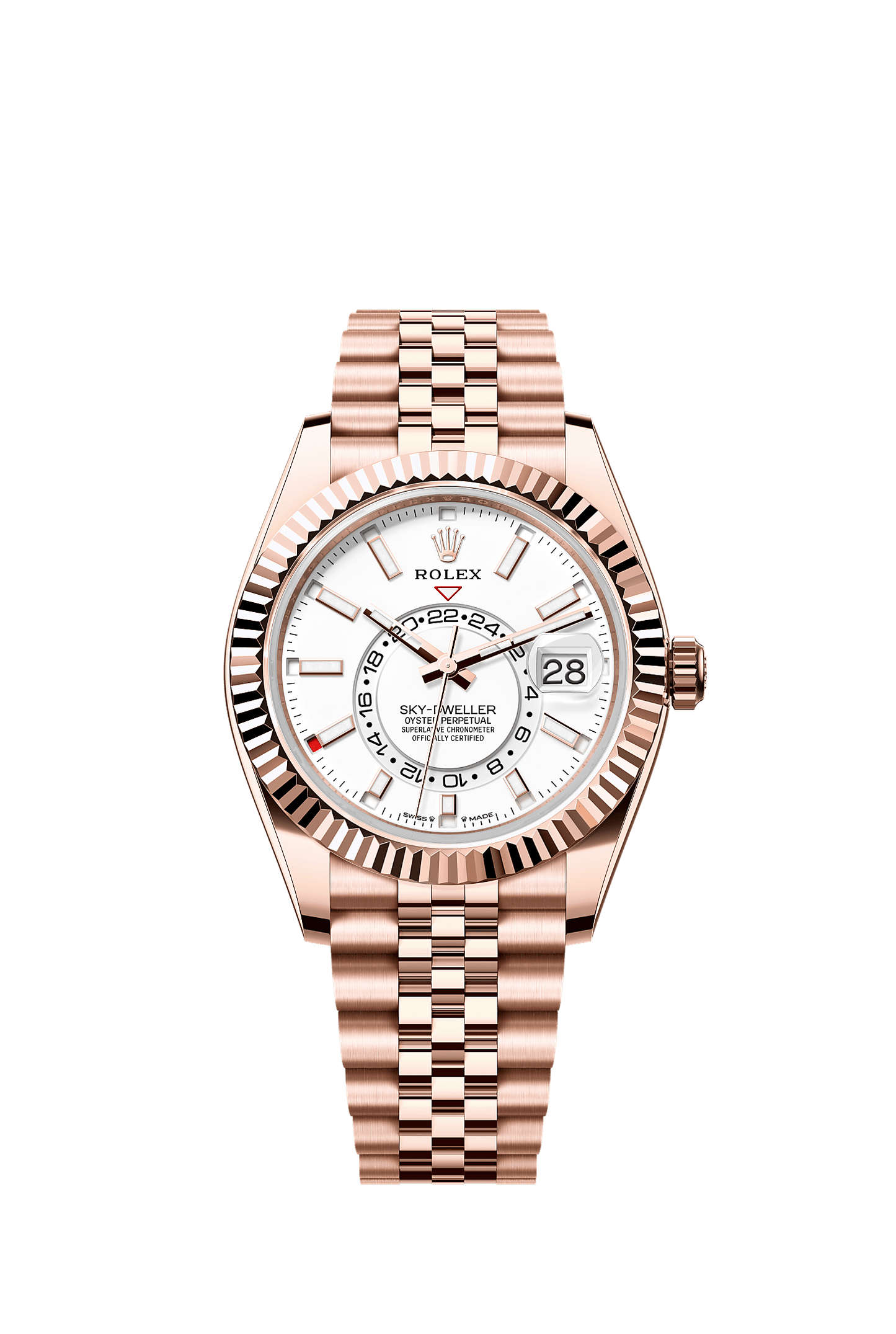 Sky-Dweller 42 Oyster Perpetual Chronometer Watch 42mm 18ct Everose Gold Intense White Dial Jubilee Bracelet