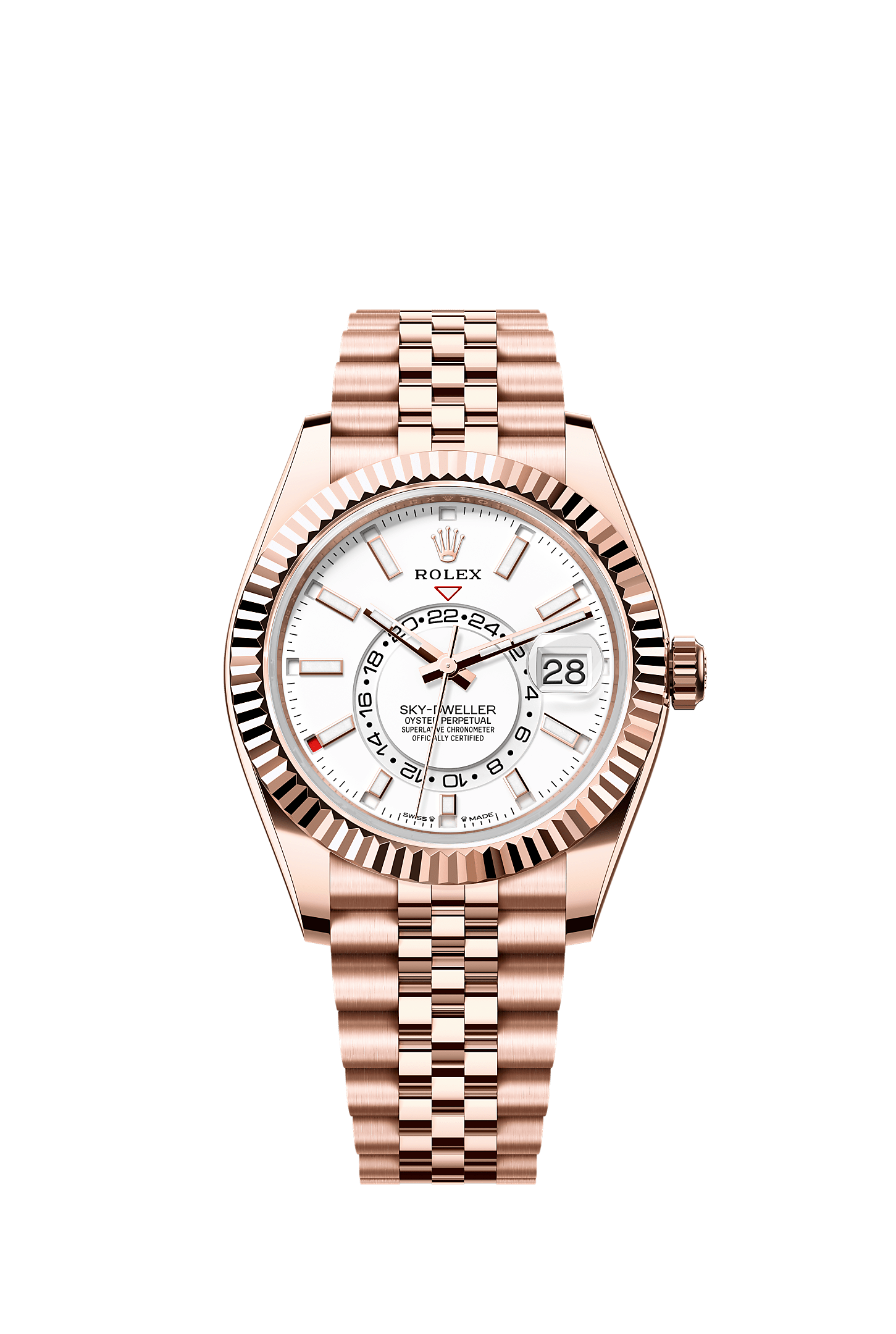 Sky-Dweller 42 Oyster Perpetual Chronometer Watch 42mm 18ct Everose Gold Intense White Dial Jubilee Bracelet