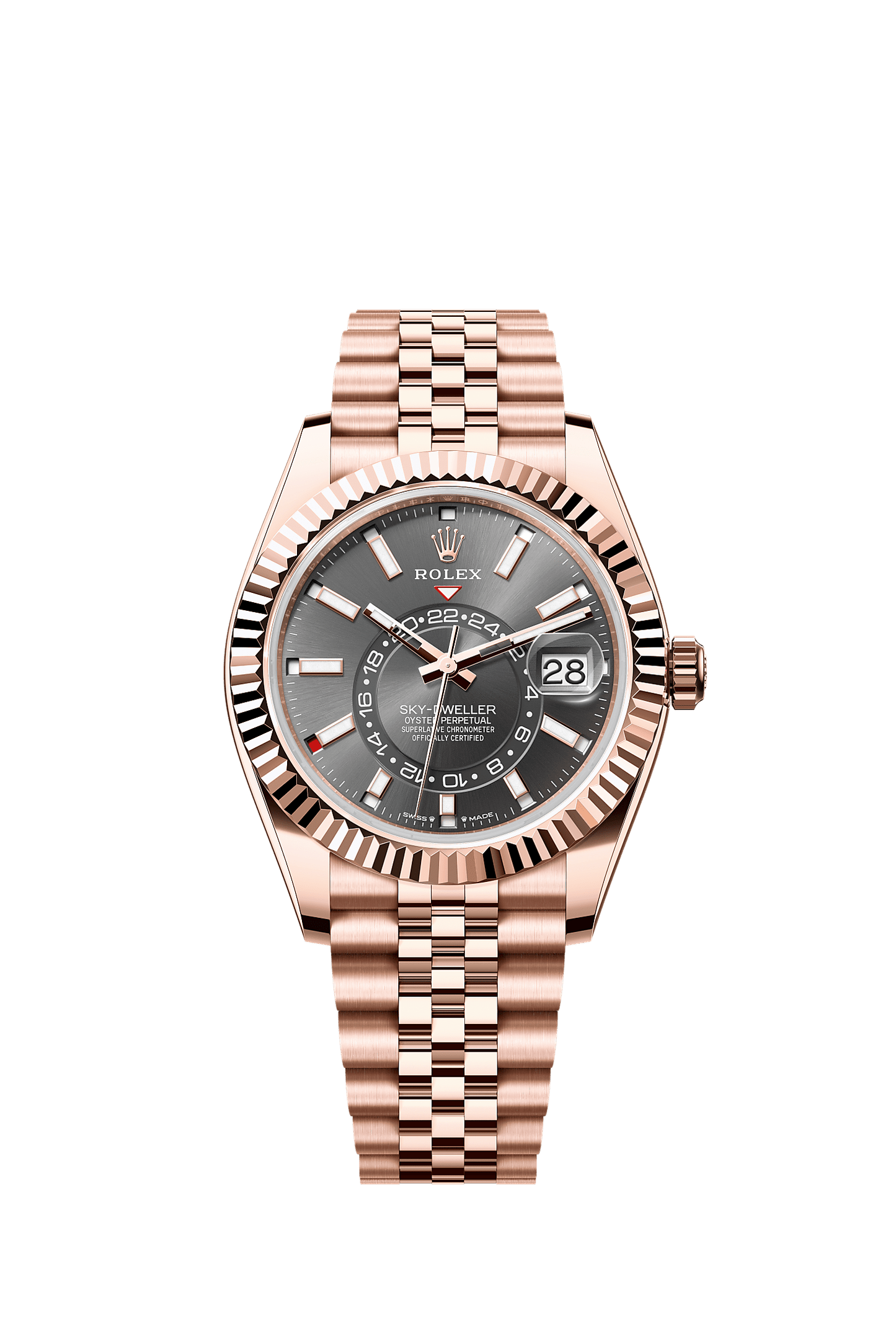Sky-Dweller 42 Oyster Perpetual Chronometer Watch 42mm 18ct Everose Gold Slate Dial Jubilee Bracelet