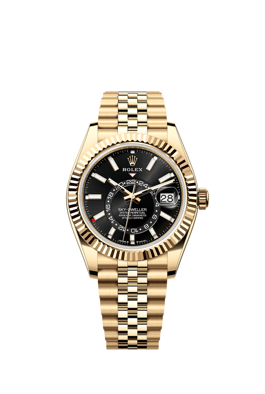 Sky-Dweller 42 Oyster Perpetual Chronometer Watch 42mm 18ct Yellow Gold Bright Black Dial Jubilee Bracelet