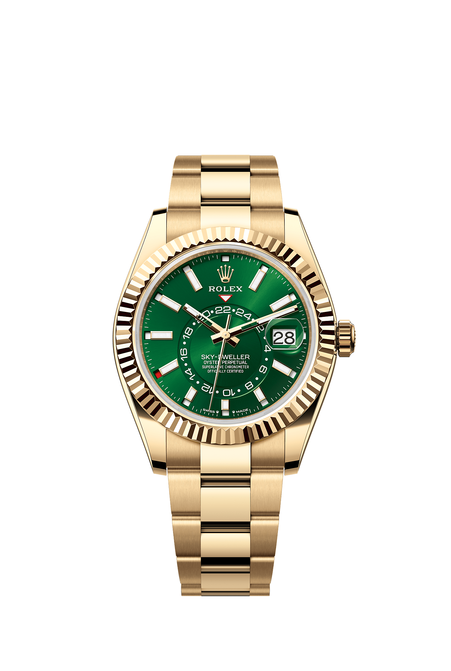 Sky-Dweller Oyster Chronometer Watch 42mm 18ct Yellow Gold Bright Green Dial Oyster Bracelet