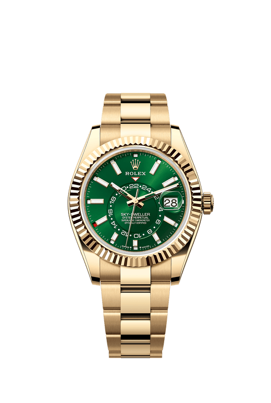 Sky-Dweller Oyster Chronometer Watch 42mm 18ct Yellow Gold Bright Green Dial Oyster Bracelet