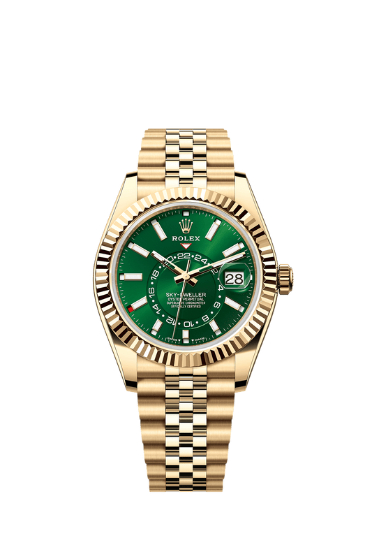 Sky-Dweller 42 Oyster Perpetual Chronometer Watch 42mm 18ct Yellow Gold Bright Green Dial Jubilee Bracelet
