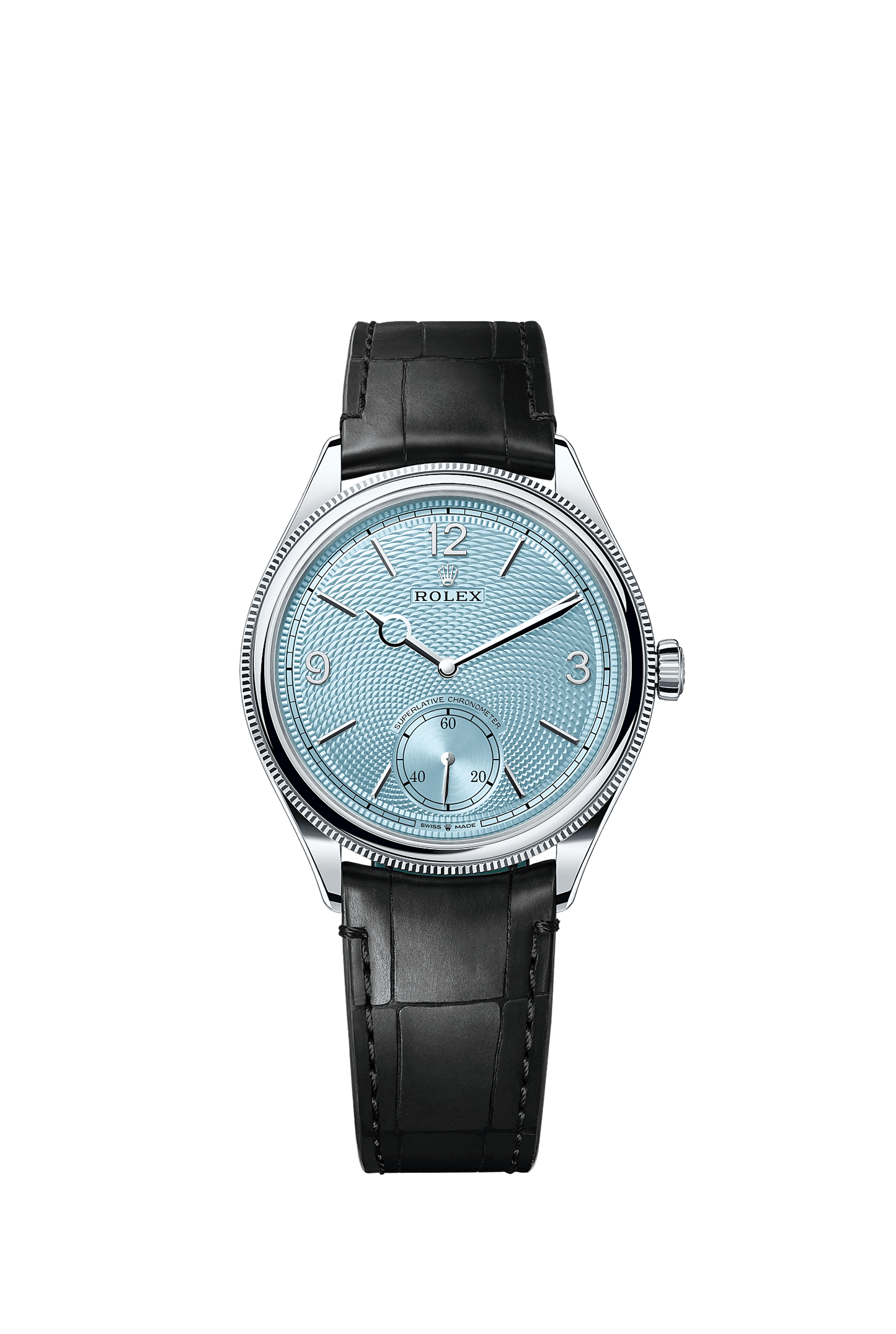 1908 39mm Platinum Ice Blue Guilloché Dial Domed Fluted Bezel Alligator Strap Self-Winding Watch
