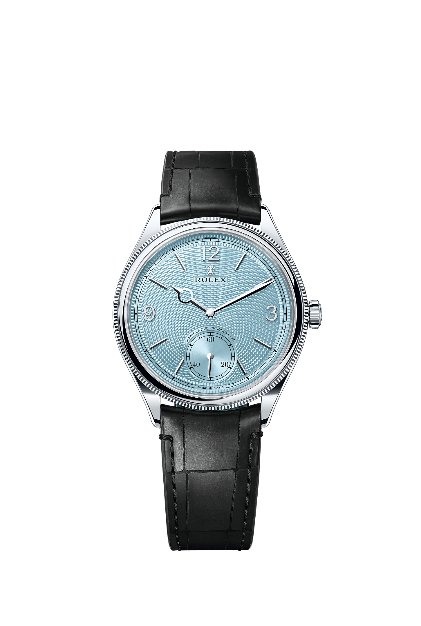 1908 39mm Platinum Ice Blue Guilloché Dial Domed Fluted Bezel Alligator Strap Self-Winding Watch