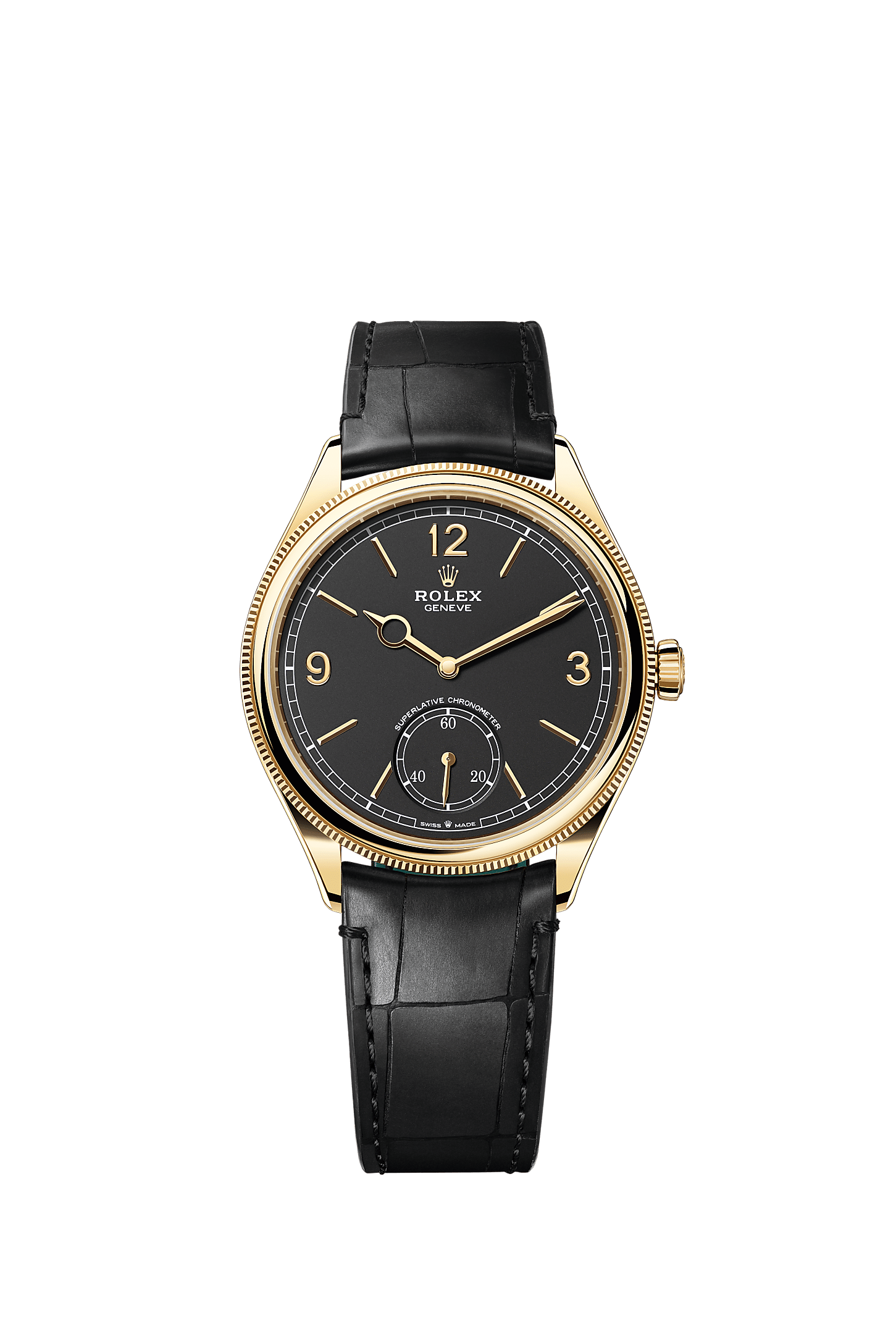 1908 Oyster Chronometer Watch 39mm 18ct Yellow Gold Intense Black Dial Alligator Leather Strap