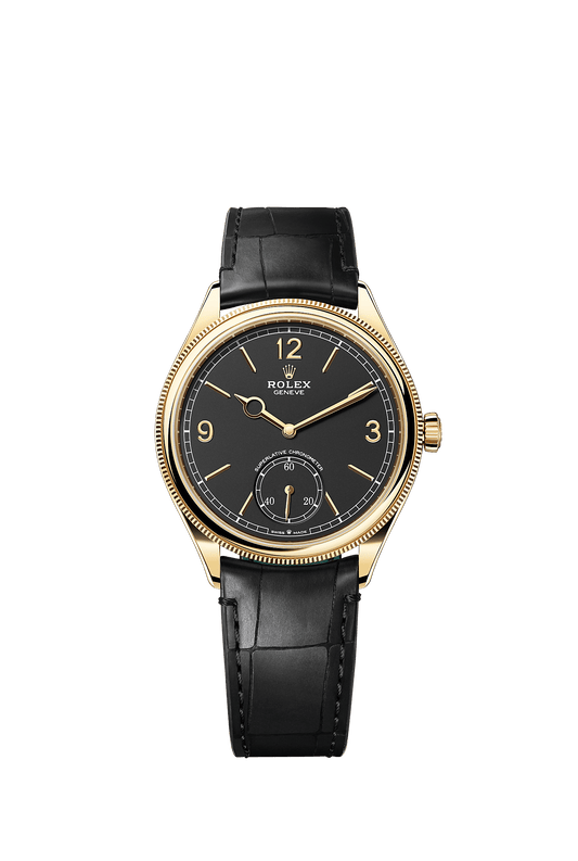 1908 Oyster Chronometer Watch 39mm 18ct Yellow Gold Intense Black Dial Alligator Leather Strap