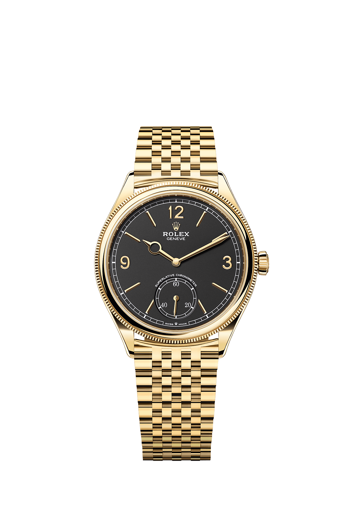 1908 Oyster Chronometer Watch 39mm 18ct Yellow Gold Intense Black Dial Settimo Bracelet