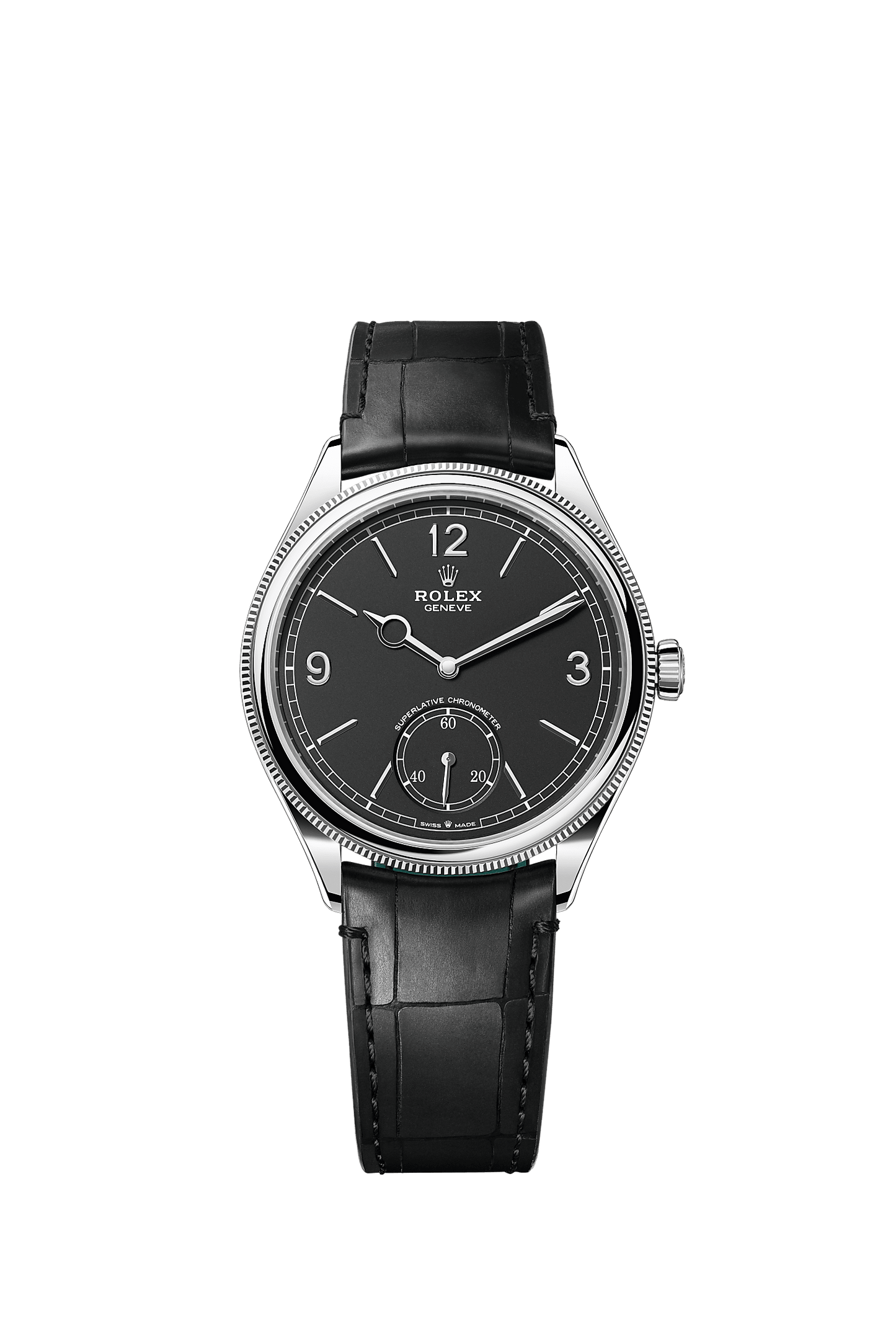 1908 Oyster Chronometer Watch 39mm 18ct White Gold Intense Black Dial Alligator Leather Strap