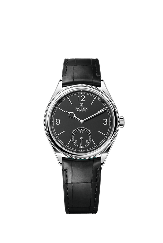 1908 Oyster Chronometer Watch 39mm 18ct White Gold Intense Black Dial Alligator Leather Strap