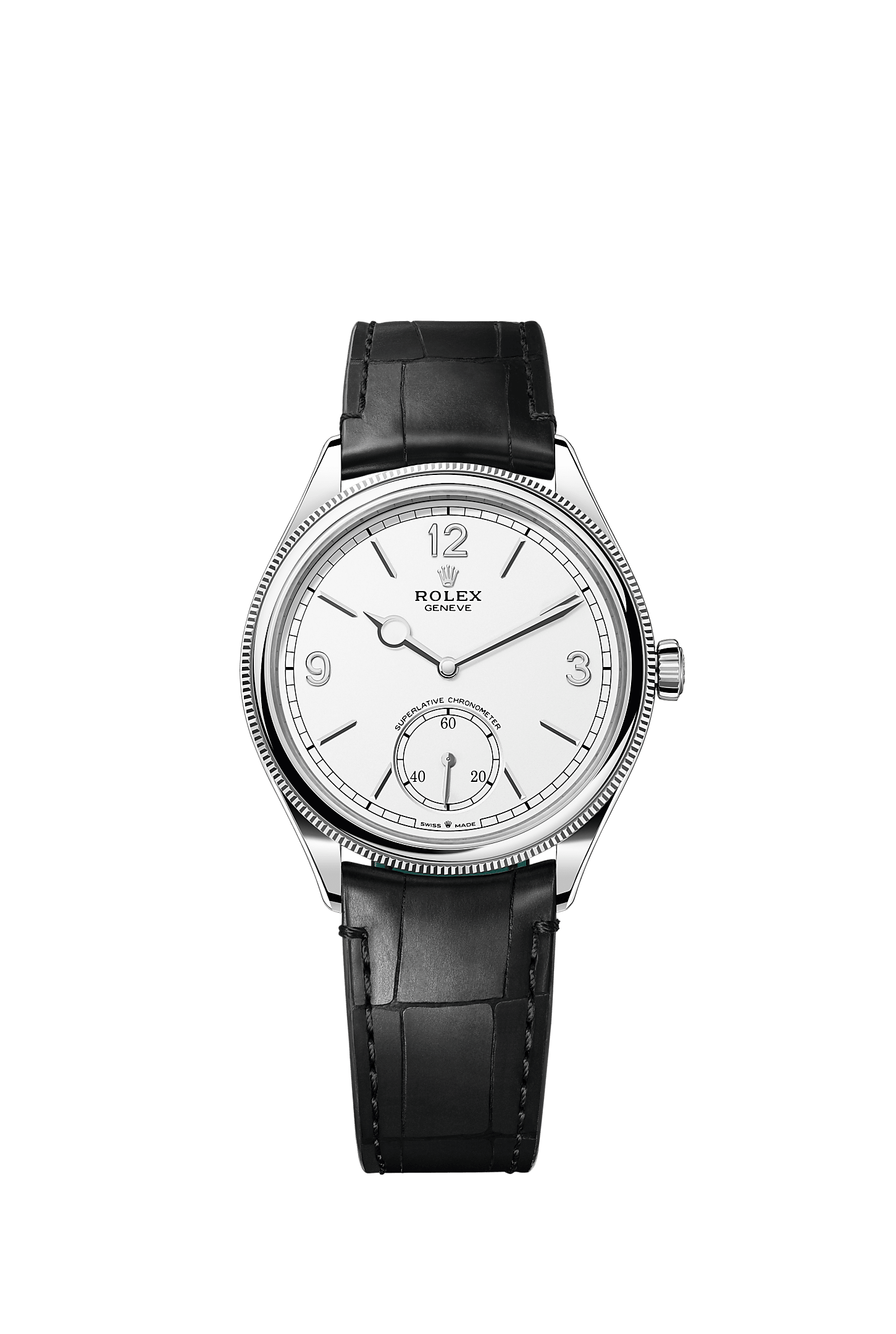 1908 39mm Oyster Perpetual Chronometer Watch 18ct White Gold Intense White Dial Alligator Leather Bracelet