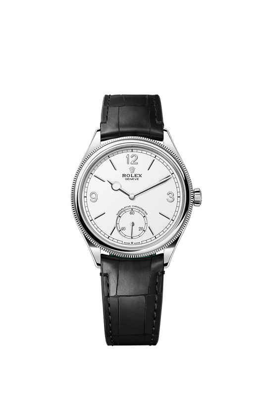 1908 39mm Oyster Perpetual Chronometer Watch 18ct White Gold Intense White Dial Alligator Leather Bracelet