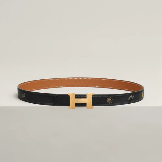 NOIR / GOLD -HAVANE / MAUVE PÂLE MINI CONSTANCE MARTELEE BELT BUCKLE & HERMÈS SUR MER REVERSIBLE LEATHER STRAP 24 MM