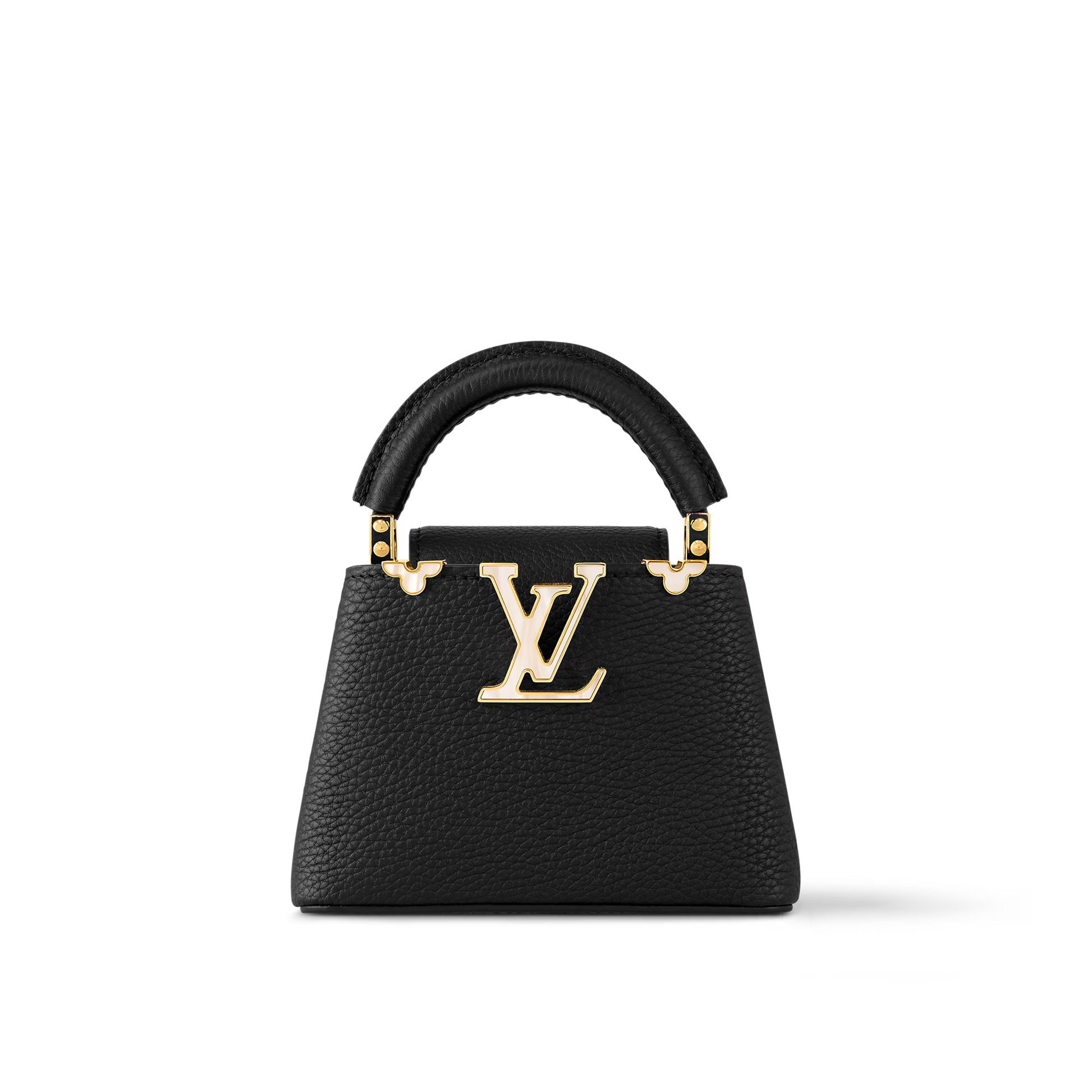 Capucines Mini Grained Leather Black Top Handle Bag