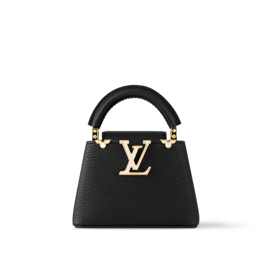 Capucines Mini Grained Leather Black Top Handle Bag