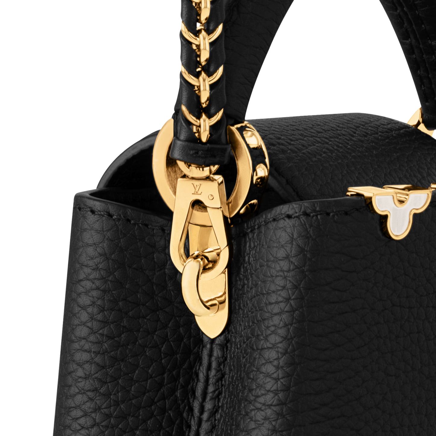 Capucines Mini Grained Leather Black Top Handle Bag