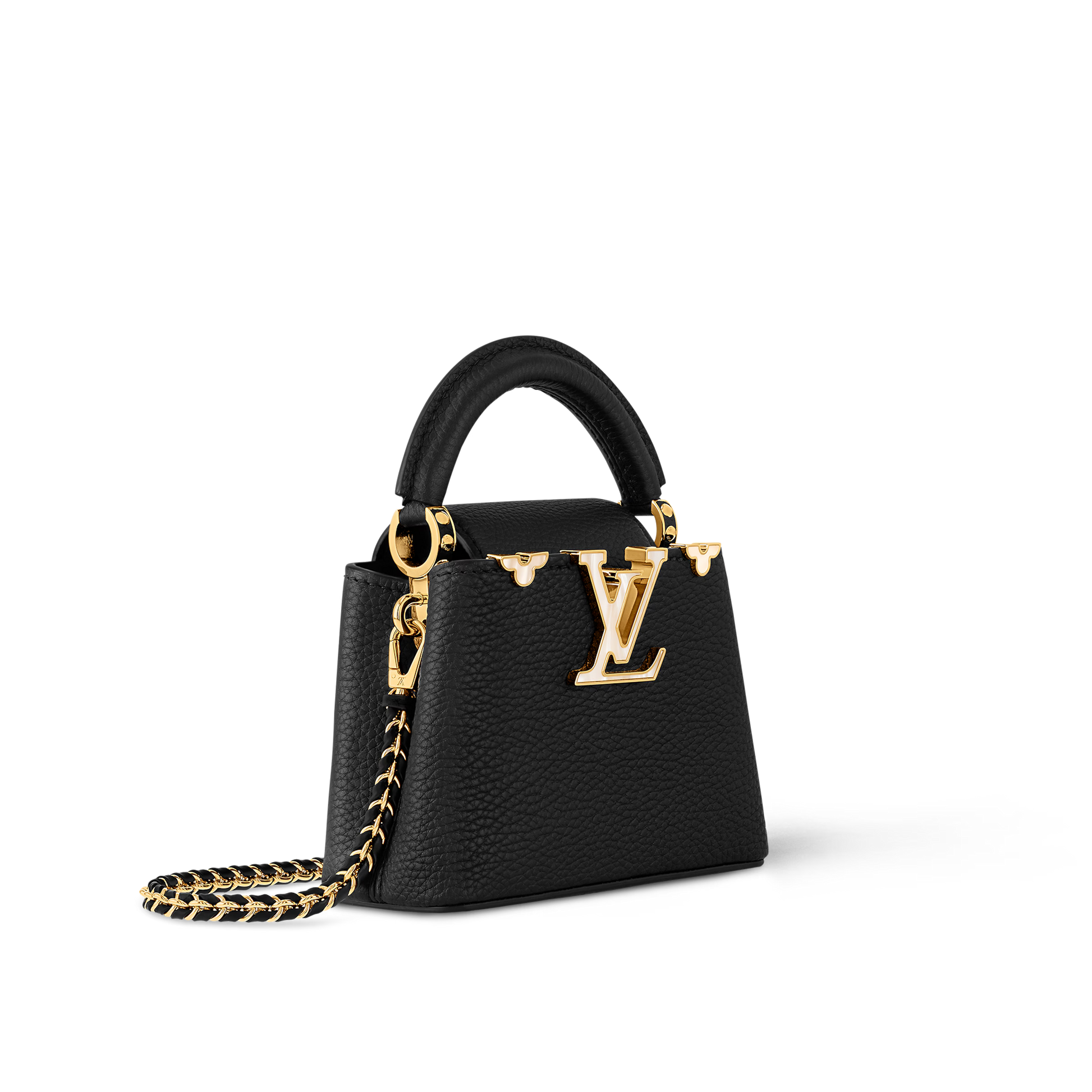 Capucines Mini Grained Leather Black Top Handle Bag