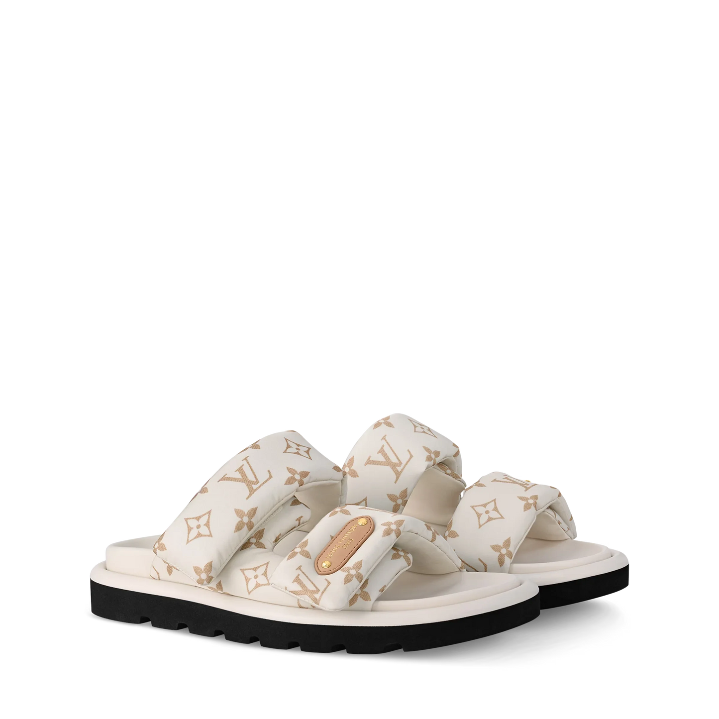 Beige - Black Pool Pillow Flat Comfort Mule