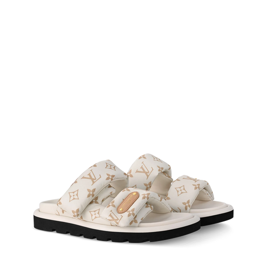 Beige - Black Pool Pillow Flat Comfort Mule