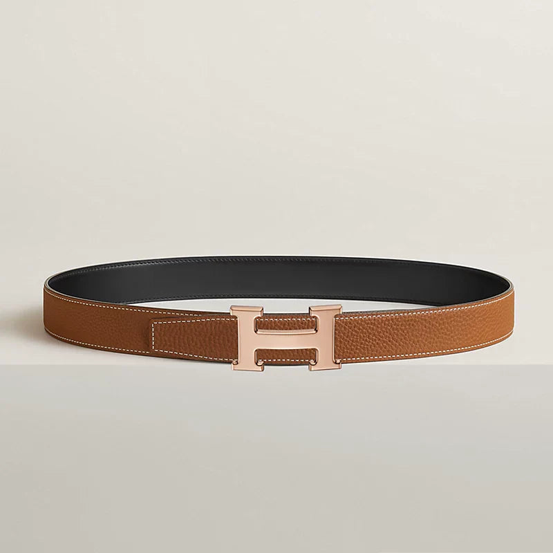 H Belt Buckle & Reversible Leather Strap 32 MM