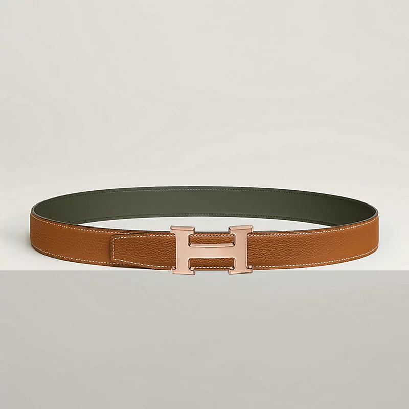 H Belt Buckle & Reversible Leather Strap 32 MM